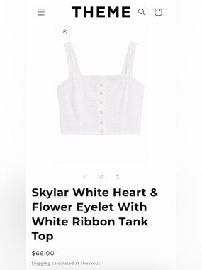 THEME New York Skylar White Heart & Flower Eyelet Ribbon Tank Top